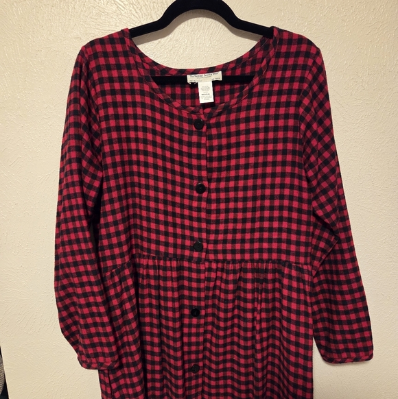 Vintage The Vermont Country Store Buffalo Check Plaid Flannel Dress Red Medium - Picture 4 of 9